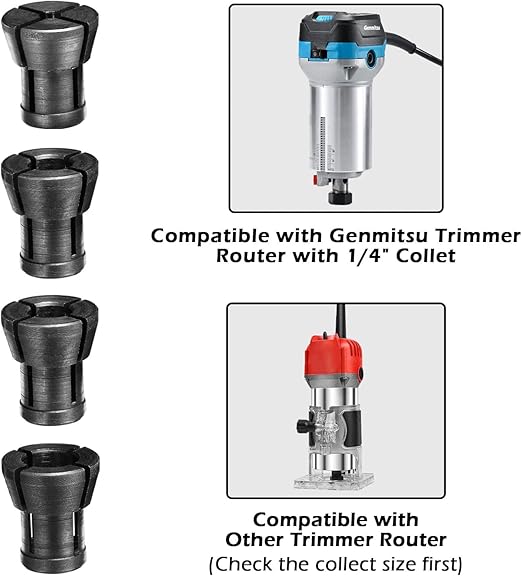 Genmitsu 4-teiliges Oberfräsen-Spannzangen-Set, 1/8 Zoll bis 5/16 Zoll Oberfräsen-Spannzangen-Zubehör für Kantenfräse, Graviermaschine, CNC-Fräsmaschine