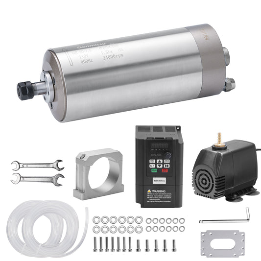 Genmitsu CNC-Spindelmotor-Kit, 1,5 kW, wassergekühlter 220-V-Spindelmotor, CNC-Motor mit VFD und Wasserpumpe, Aluminium-Klemmhalterung mit 80 mm Durchmesser, ER11-Spannzange, 0,003 mm Genauigkeit