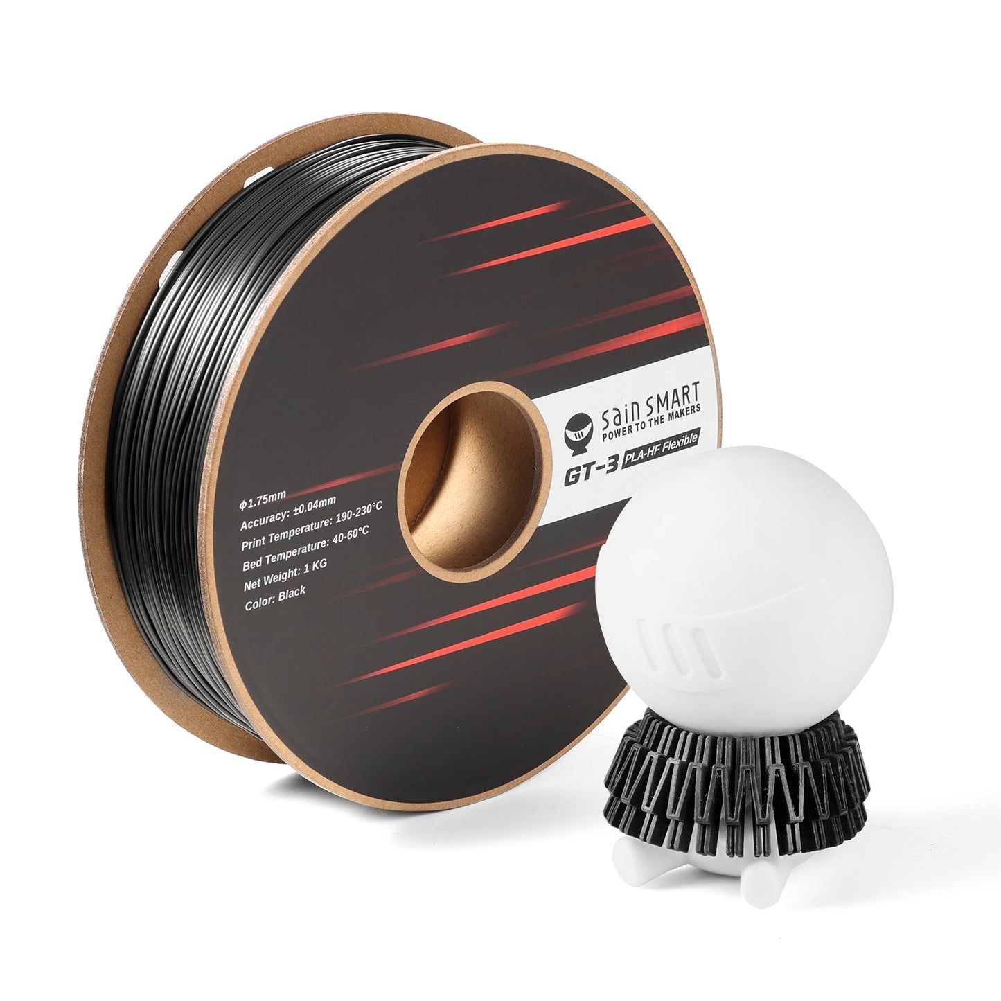 GT-3 Flexibles PLA-Filament mit hoher Fließfähigkeit, 1,75 mm, 1 kg, ±0,04 mm, Schwarz/Weiß