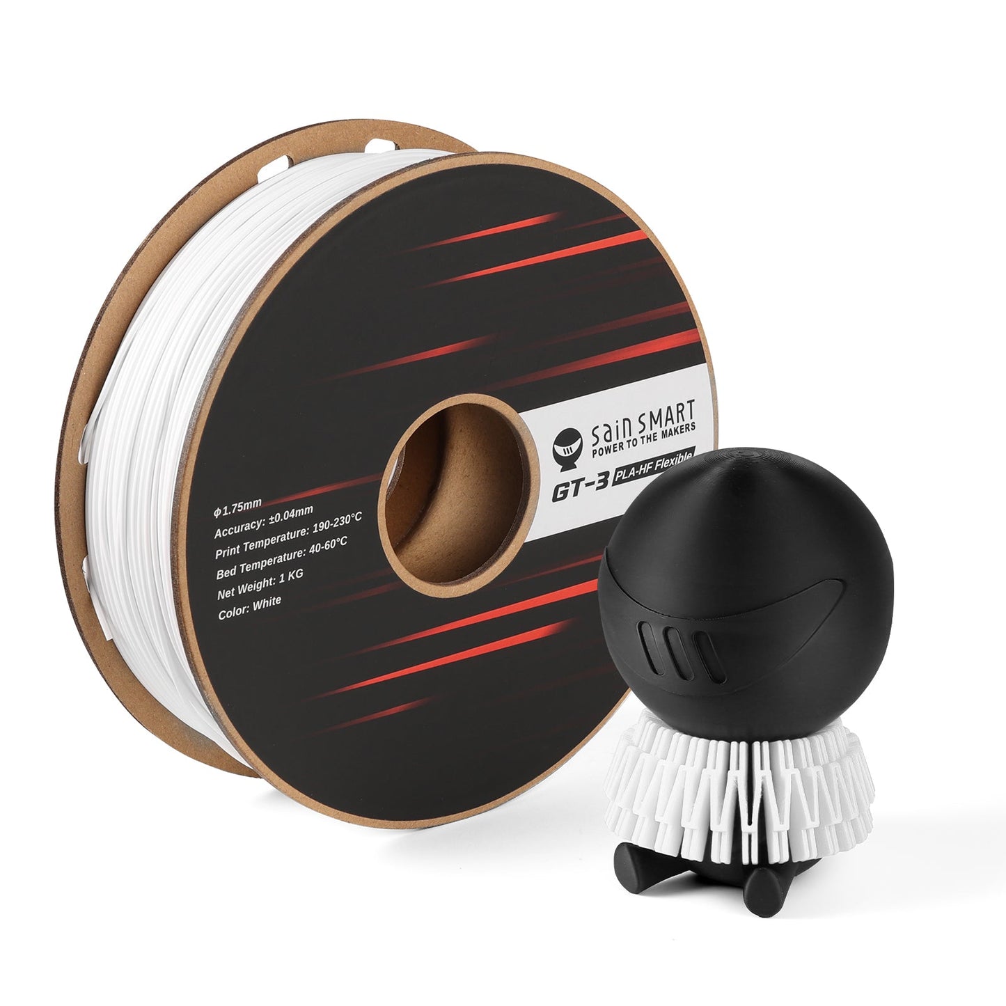 GT-3 Flexibles PLA-Filament mit hoher Fließfähigkeit, 1,75 mm, 1 kg, ±0,04 mm, Schwarz/Weiß