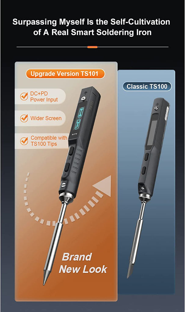 TS101 65 W Smart-Lötkolben mit TS-B2-Spitze und USB-Typ-C-Kabel, DC+PD-Stromeingang