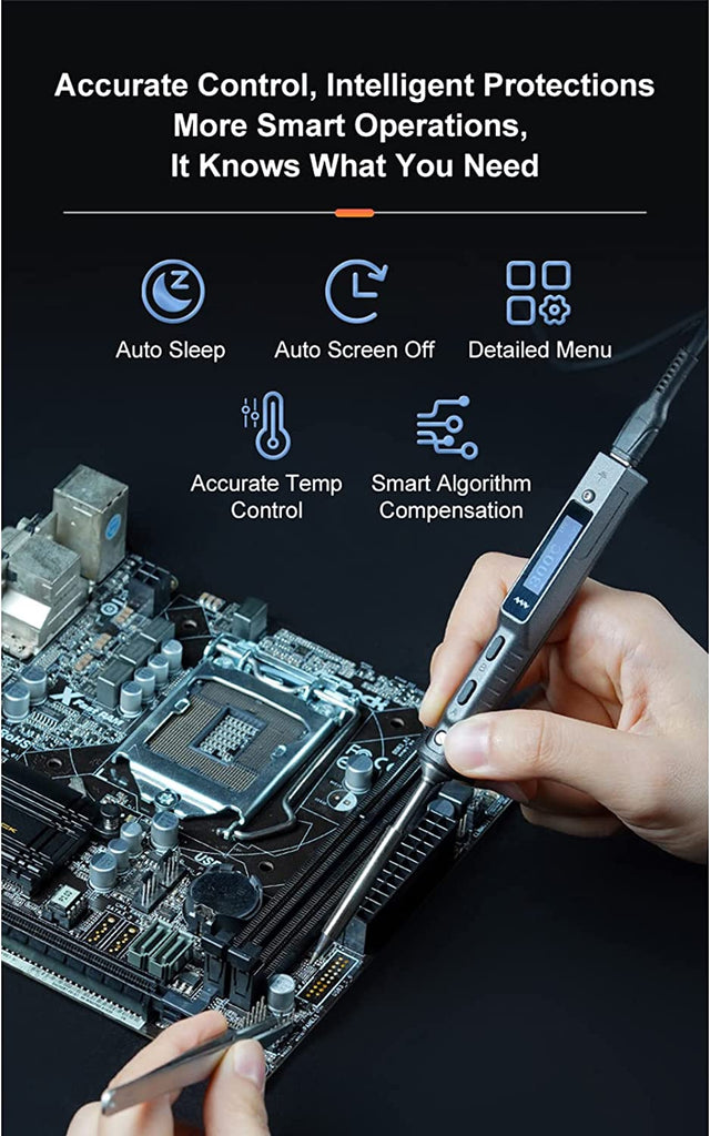 TS101 65 W Smart-Lötkolben mit TS-B2-Spitze und USB-Typ-C-Kabel, DC+PD-Stromeingang