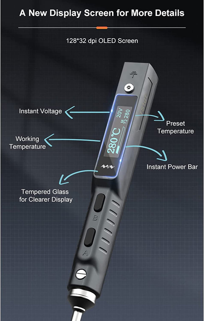 TS101 65 W Smart-Lötkolben mit TS-B2-Spitze und USB-Typ-C-Kabel, DC+PD-Stromeingang