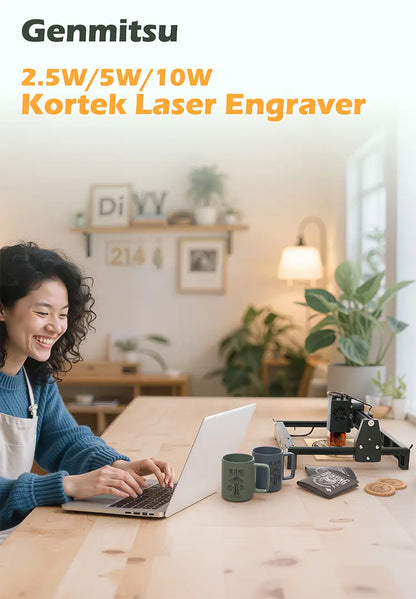 Kortek Lasergravurmaschine, 2,5W/5W/10W, ±0,01mm Hochpräzision, IR-Laser kompatibel, tragbarer CNC-Laserschneider