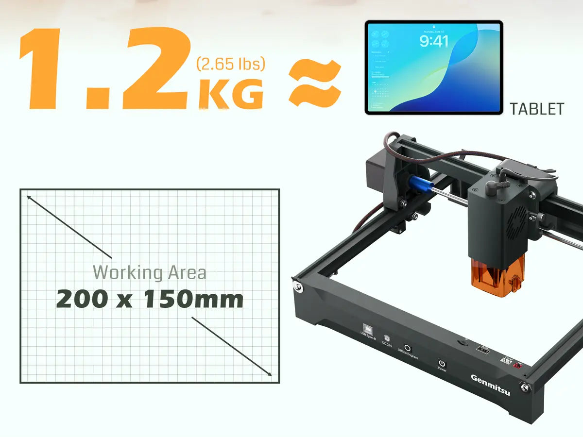 Kortek Lasergravurmaschine, 2,5W/5W/10W, ±0,01mm Hochpräzision, IR-Laser kompatibel, tragbarer CNC-Laserschneider
