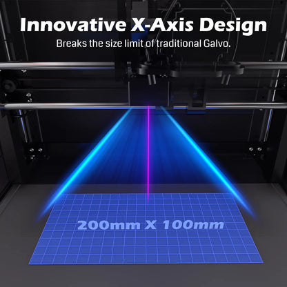 Kintix Galvo-Lasergravierer 5W/10W, 90.000 mm/min, Auto-Lifting, 200x100 mm großer Arbeitsbereich, LightBurn & APP-Unterstützung, Class 1 Sicherheit