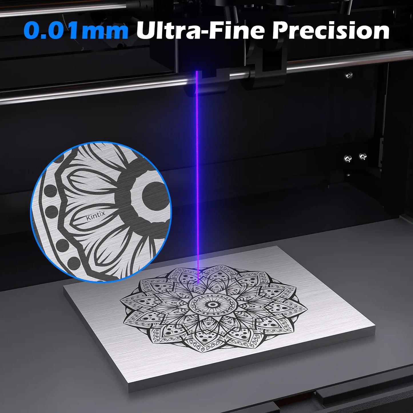 Kintix Galvo-Lasergravierer 5W/10W, 90.000 mm/min, Auto-Lifting, 200x100 mm großer Arbeitsbereich, LightBurn & APP-Unterstützung, Class 1 Sicherheit