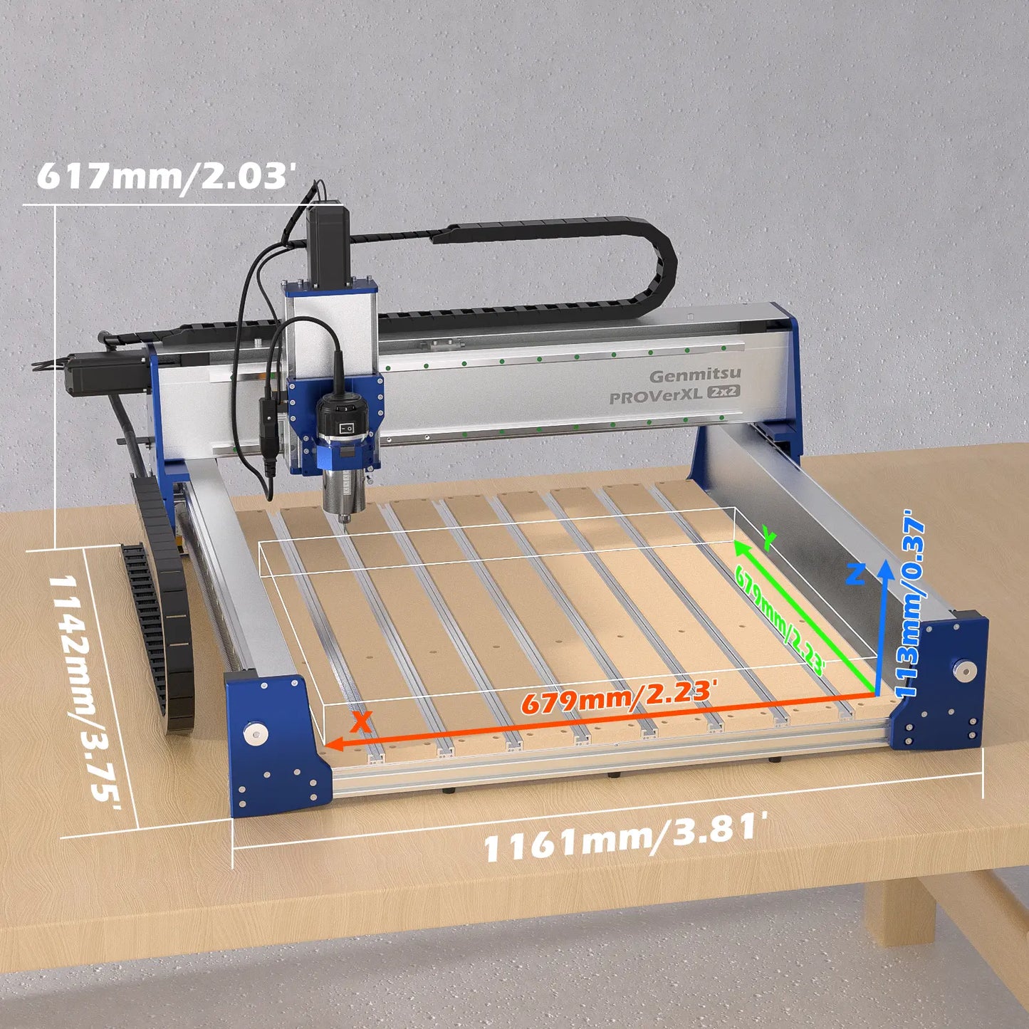 PROVerXL 2X2 CNC-Fräsmaschine für Holzbearbeitung, 679x679x113mm Arbeitsbereich, geschlossene Schleifenmotoren, GRBL-Steuerung, 710W Spindel, Aluminiumrahmen, einfache Montage, WiFi & App unterstützt