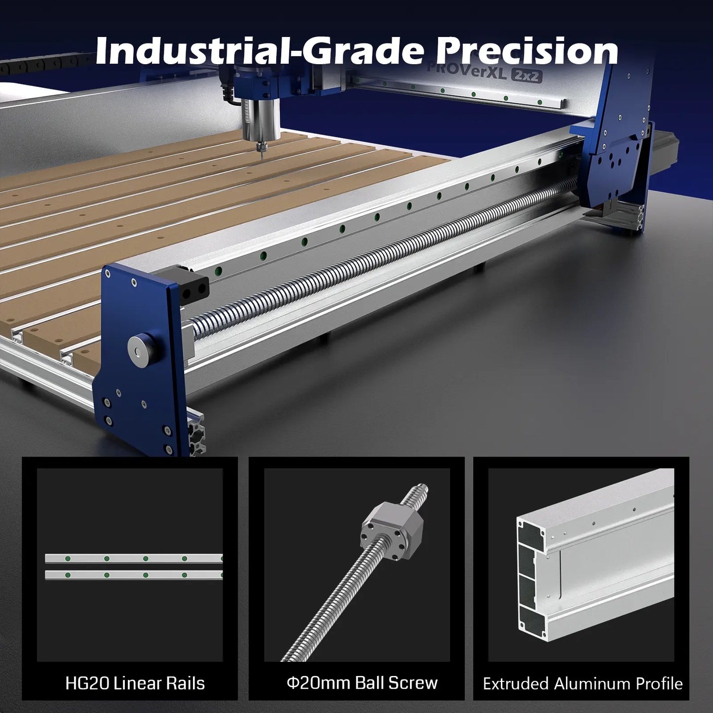 PROVerXL 2X2 CNC-Fräsmaschine für Holzbearbeitung, 679x679x113mm Arbeitsbereich, geschlossene Schleifenmotoren, GRBL-Steuerung, 710W Spindel, Aluminiumrahmen, einfache Montage, WiFi & App unterstützt