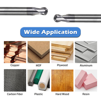 2BNC05, 1/4 Zoll Schaft, 3 Zoll Gesamtlänge, 2-schneidige Kugelkopffräser, Schaftfräser CNC-Fräser, Edelstahlmetall mit TiAlN-Beschichtung, für Aluminium, Metall, Kunststoff, MDF und Holz, 5 Stück