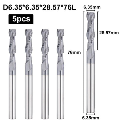 2FNC05, 1/4 Zoll Schaft, 3 Zoll Gesamtlänge, 2-schneidige Flachspitze, Schaftfräser CNC-Fräser, Edelstahlmetall mit TiAlN-Beschichtung, für Aluminium, Metall, Kunststoff, MDF und Holz, 5 Stück