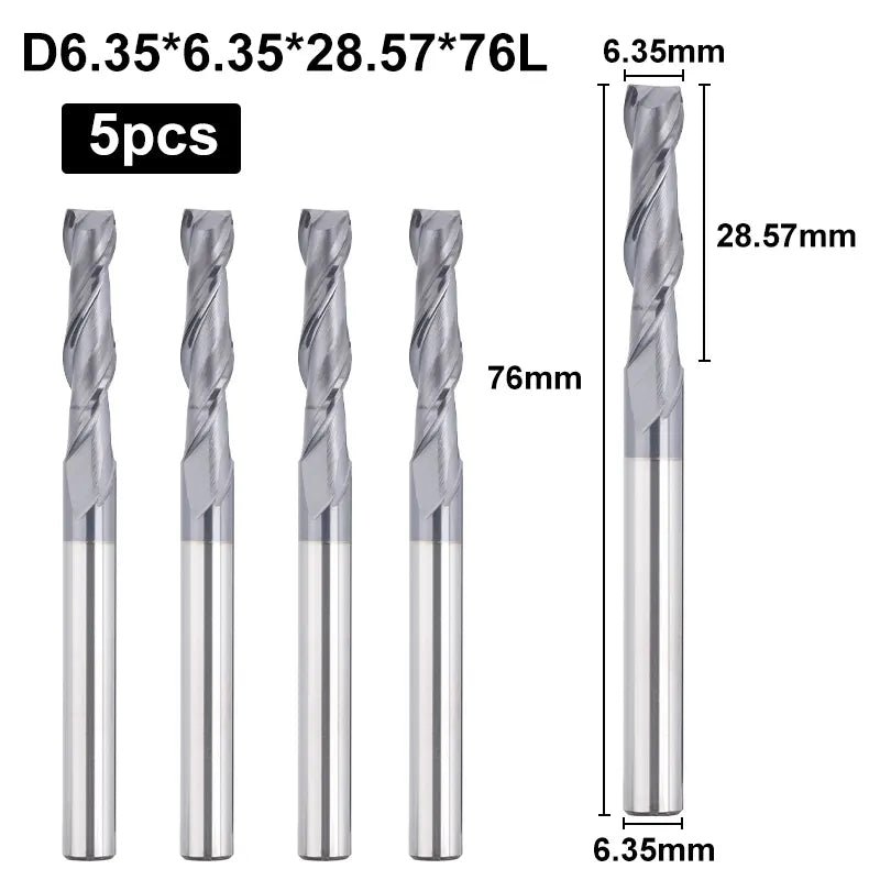 2FNC05, 1/4 Zoll Schaft, 3 Zoll Gesamtlänge, 2-schneidige Flachspitze, Schaftfräser CNC-Fräser, Edelstahlmetall mit TiAlN-Beschichtung, für Aluminium, Metall, Kunststoff, MDF und Holz, 5 Stück