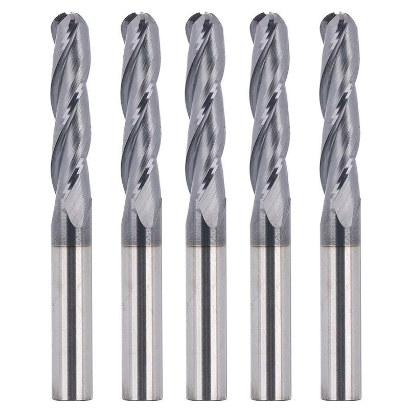 BNCO5, 1/4" Schaft, 3" Gesamtlänge, Schaftfräser CNC-Fräser, Edelstahlmetall mit TiAlN-Beschichtung, 3-schneidige Kugelspitze, für Aluminium, Metall, Kunststoff, MDF und Holz