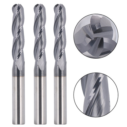 BNCO5, 1/4" Schaft, 3" Gesamtlänge, Schaftfräser CNC-Fräser, Edelstahlmetall mit TiAlN-Beschichtung, 3-schneidige Kugelspitze, für Aluminium, Metall, Kunststoff, MDF und Holz