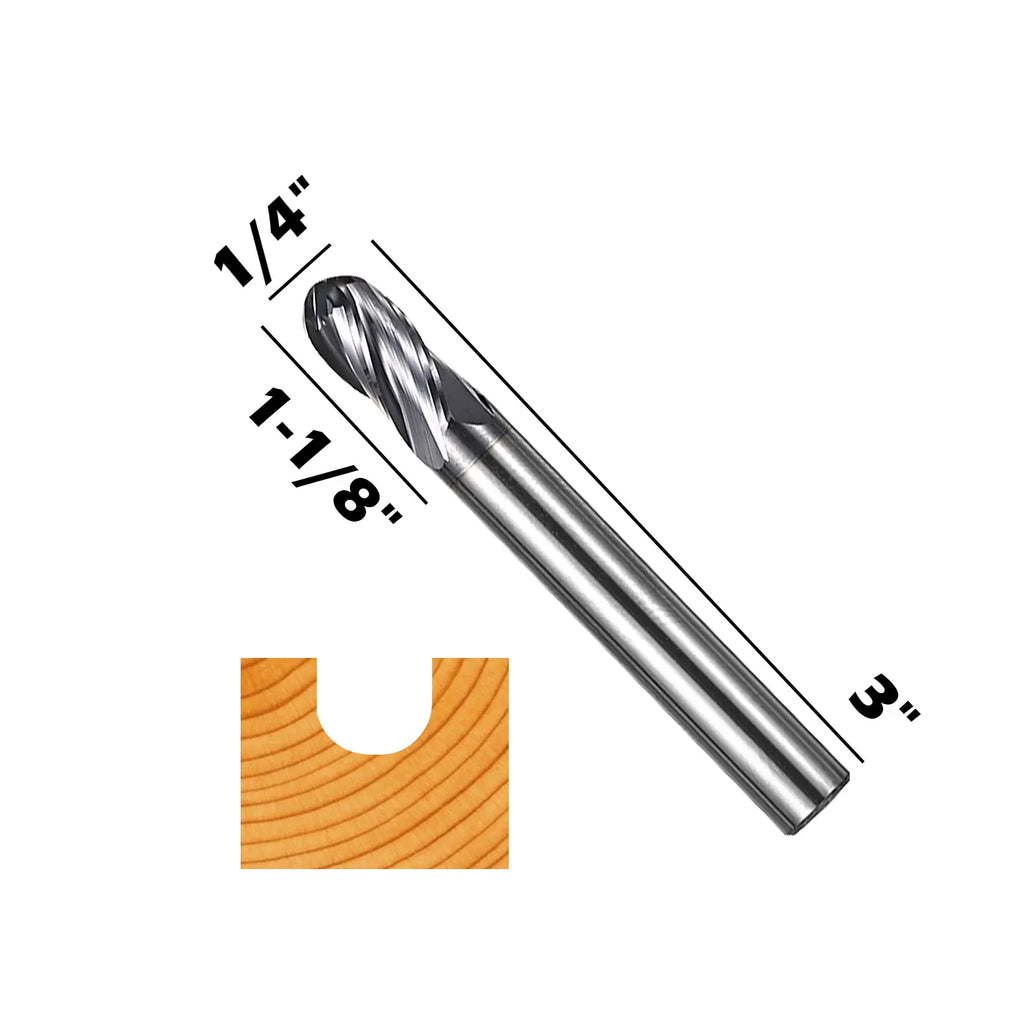 4BNC05, 1/4-Zoll-Schaft, 4-schneidige Kugelkopffräser, 3 Zoll Gesamtlänge, Schaftfräser, CNC-Fräser, Edelstahlmetall mit TiAlN-Beschichtung, für Aluminium, Metall, Kunststoff, MDF und Holz, 5 Stück