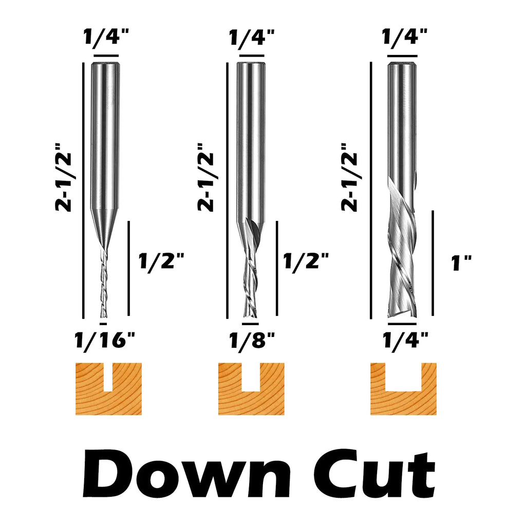 DSBC05, 1/4-Zoll-Schaft, 2-schneidiger Fräser-Schnitz-Bitsatz, Down Cut und Kompressionsschnitt, Schaftfräser, CNC-Fräser, für Werkzeuge für Aluminium, Metall, Kunststoff, MDF und Holz, 5-tlg.