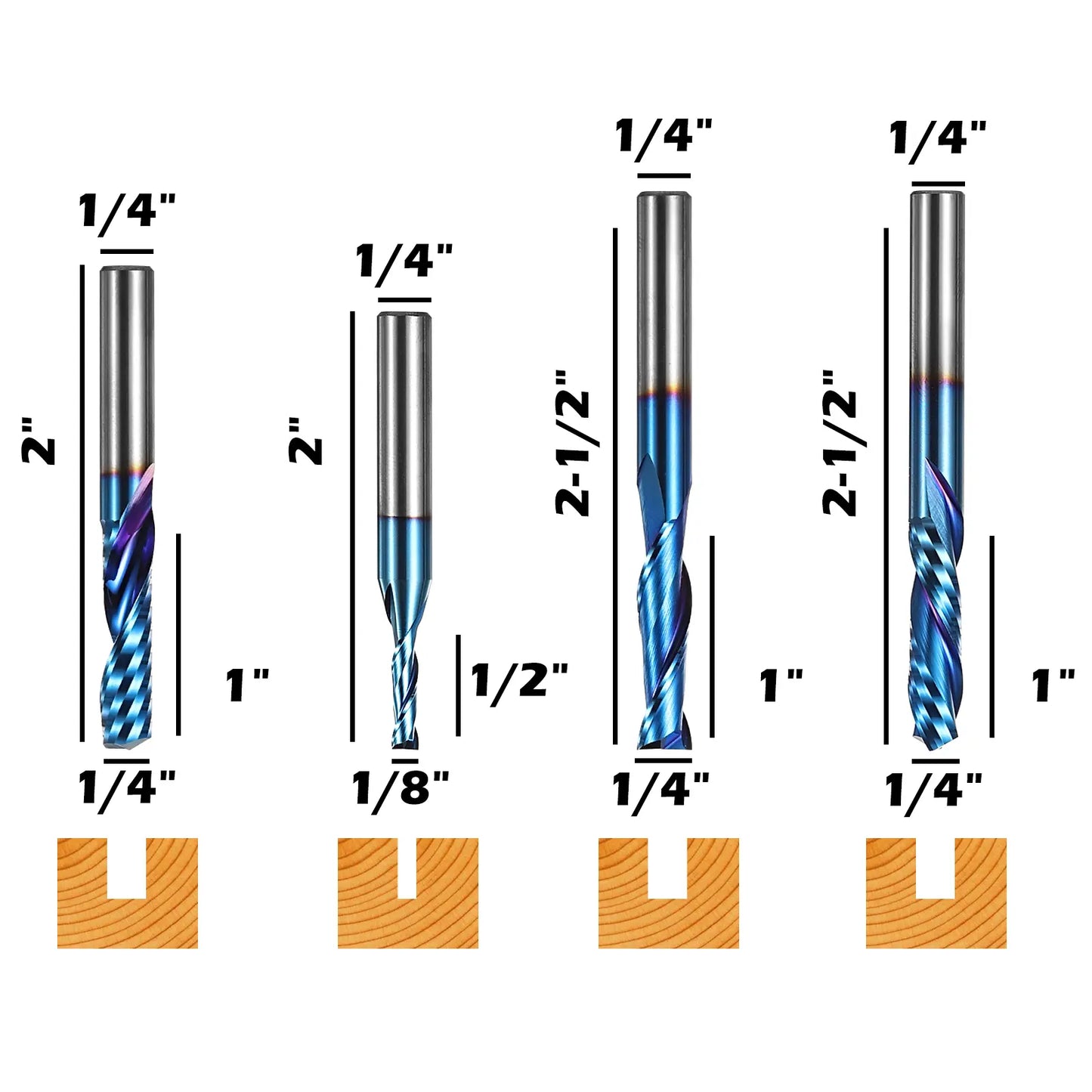 Genmitsu 8-teiliges Schaftfräser-CNC-Fräserset, Allzweck-CNC-Fräserset, 1/4-Zoll-Schaft-CNC-Fräser für Fräsmaschine mit blauer Nano-Beschichtung, Werkzeug für Aluminium, Metall, Kunststoff, MDF und Holz, MRBC08