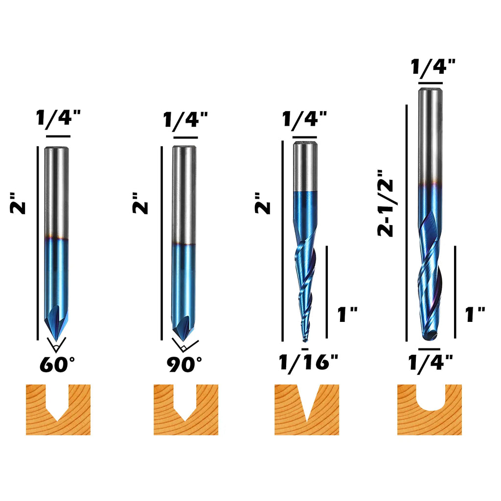 Genmitsu 8-teiliges Schaftfräser-CNC-Fräserset, Allzweck-CNC-Fräserset, 1/4-Zoll-Schaft-CNC-Fräser für Fräsmaschine mit blauer Nano-Beschichtung, Werkzeug für Aluminium, Metall, Kunststoff, MDF und Holz, MRBC08