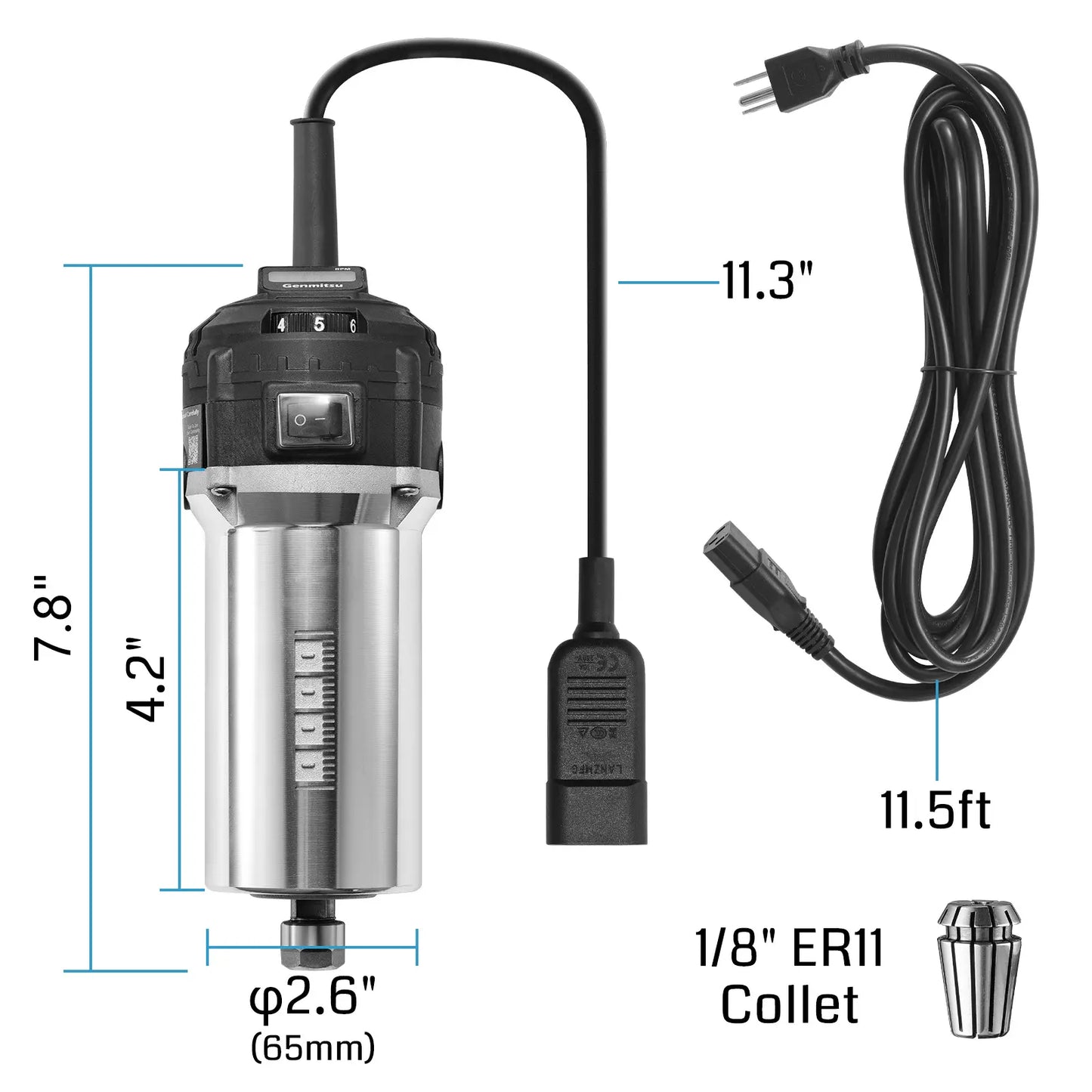 710W CNC Kompaktfräse 65 mm Durchmesser, Spindelmotor mit LCD-Digitalanzeige, 6 einstellbare Geschwindigkeiten, 1/8" ER11 Spannzange, 4 Kohlebürsten, für CNC-Fräsmaschinen