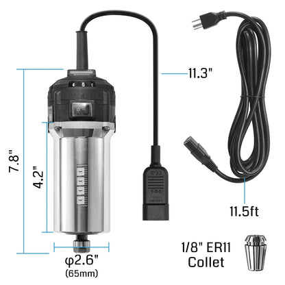 710W CNC Kompaktfräse 65 mm Durchmesser, Spindelmotor mit LCD-Digitalanzeige, 6 einstellbare Geschwindigkeiten, 1/8" ER11 Spannzange, 4 Kohlebürsten, für CNC-Fräsmaschinen