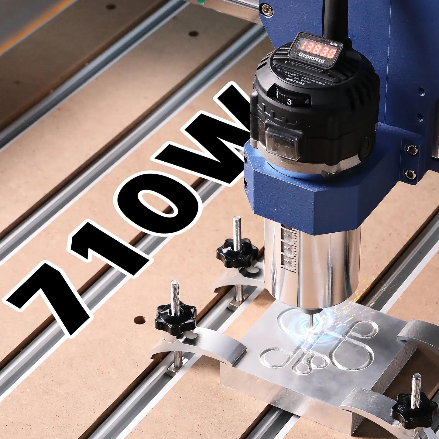 710W CNC Kompaktfräse 65 mm Durchmesser, Spindelmotor mit LCD-Digitalanzeige, 6 einstellbare Geschwindigkeiten, 1/8" ER11 Spannzange, 4 Kohlebürsten, für CNC-Fräsmaschinen