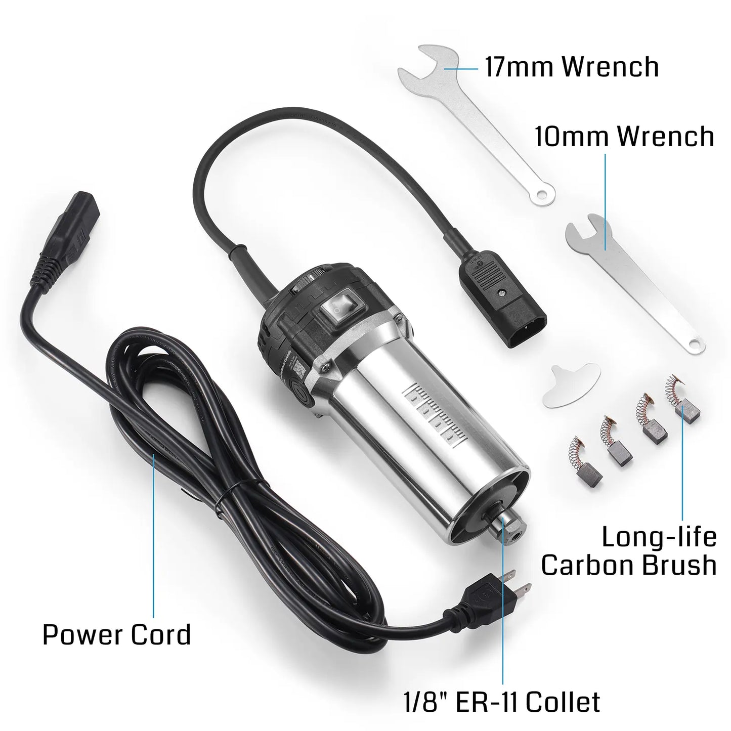 710W CNC Kompaktfräse 65 mm Durchmesser, Spindelmotor mit LCD-Digitalanzeige, 6 einstellbare Geschwindigkeiten, 1/8" ER11 Spannzange, 4 Kohlebürsten, für CNC-Fräsmaschinen