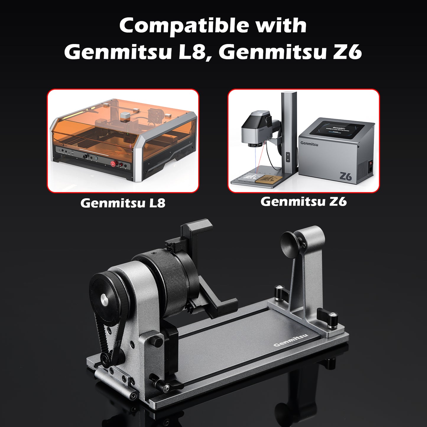 Genmitsu MD18 Drehwalze, Gravierzubehör 3-in-1-Kit für Genmitsu L8, Genmitsu Z6 Graviermaschinen, Mehrbackenfutter für Glas, zylindrische Objekte, Ring