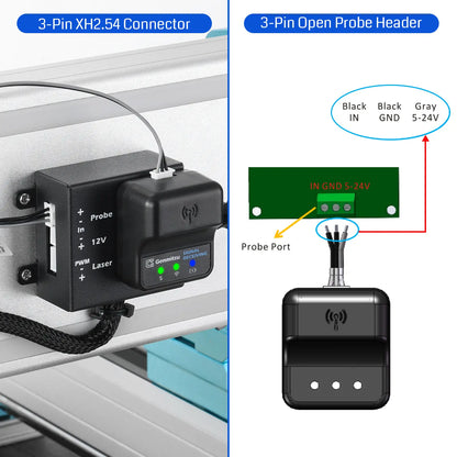 Drahtloser Z-Achsen-Werkzeugsensor für CNC-Fräsen, Z-Achsen-Probe mit 3-Pin Kabel DC 5–24V, 0,02 mm Genauigkeit, kompatibel mit GRBL, Mach3 & Genmitsu App