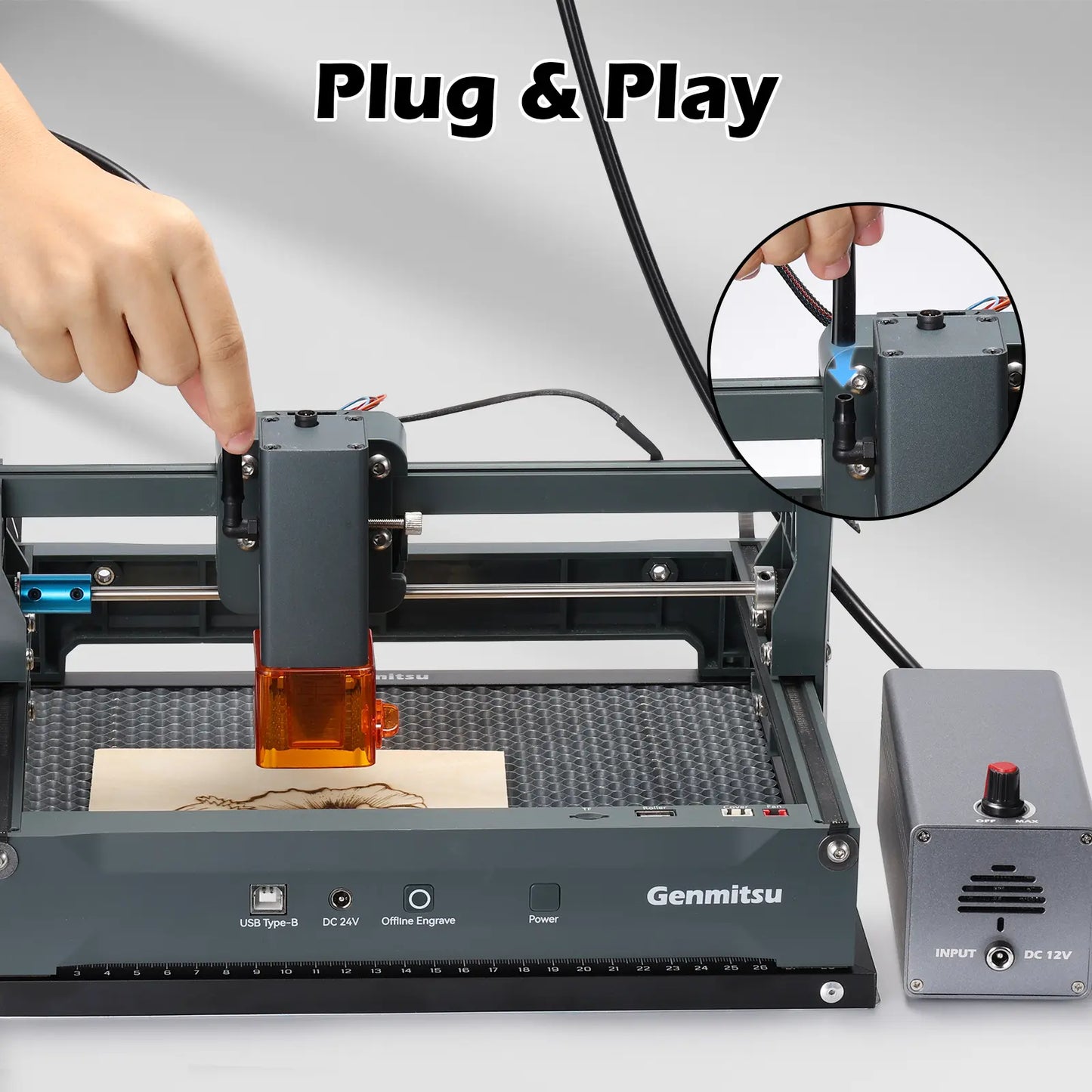 Air Assist Luftpumpe für Laserschneider, kompatibel mit Genmitsu Kortek und den meisten CNC-Fräs- oder Lasergravurmaschinen auf dem Markt, entfernt Rauch & Staub, schützt Arbeitsfläche & Laserlinse