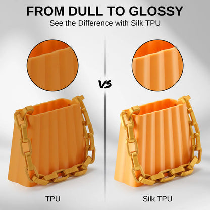 Silk TPU Filament 4x250g Bundle, 95A 1.75 mm, Maßgenauigkeit ±0,03 mm, glänzende Silk-Oberfläche, Gold, Dunkelsilber, Blau, Rot