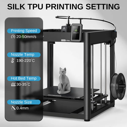 Silk TPU Filament 4x250g Bundle, 95A 1.75 mm, Maßgenauigkeit ±0,03 mm, glänzende Silk-Oberfläche, Gold, Dunkelsilber, Blau, Rot