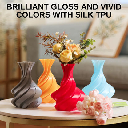 Silk TPU Filament 4x250g Bundle, 95A 1.75 mm, Maßgenauigkeit ±0,03 mm, glänzende Silk-Oberfläche, Gold, Dunkelsilber, Blau, Rot