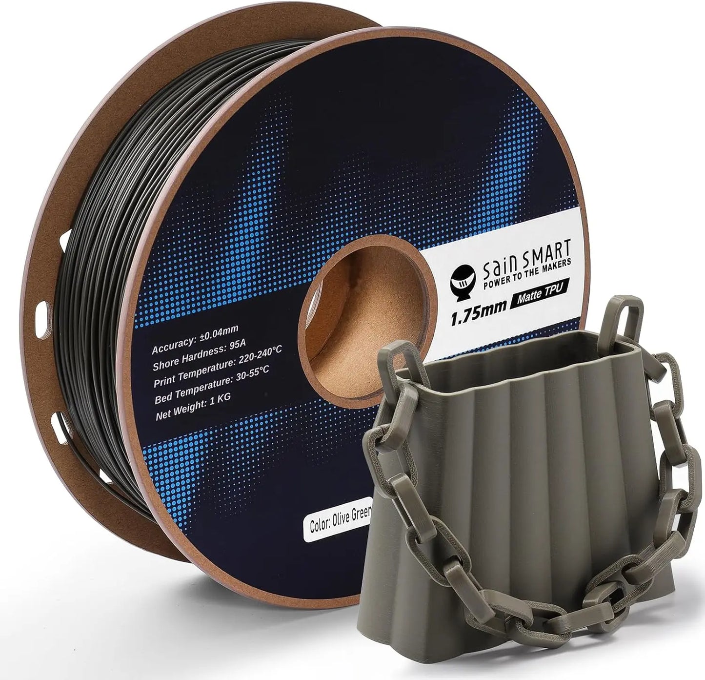 Mattes flexibles TPU Filament, 95A, ±0,05 mm, 1,75 mm, 1 kg, Schwarz/Weiß