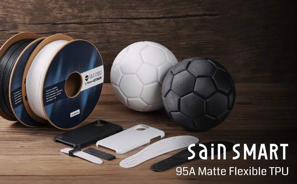 Mattes flexibles TPU Filament, 95A, ±0,05 mm, 1,75 mm, 1 kg, Schwarz/Weiß