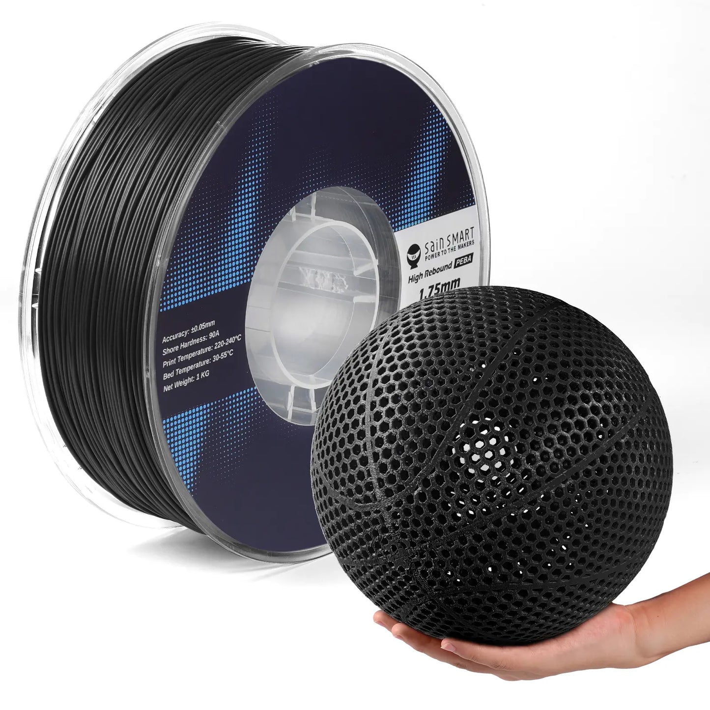 PEBA Filament 1.75mm 90A 1kg, Flexibel mit hoher Rückprallelastizität (78%), 20% leichter & 2x schnellerer Druck als TPU, Nylon-basierte Festigkeit, anpassbare Flexibilität