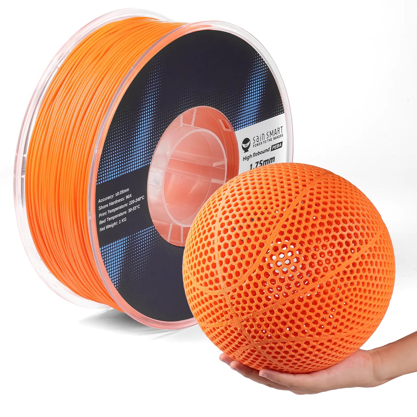PEBA Filament 1.75mm 90A 1kg, Flexibel mit hoher Rückprallelastizität (78%), 20% leichter & 2x schnellerer Druck als TPU, Nylon-basierte Festigkeit, anpassbare Flexibilität