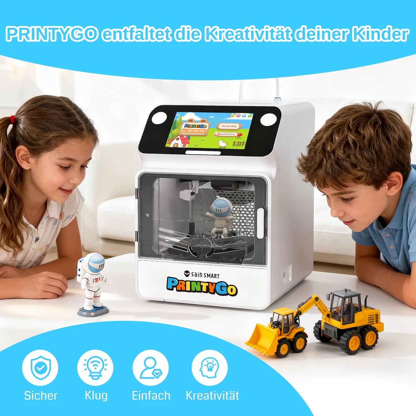 SainSmart PrintyGo 3D-Drucker für Kinder – Sicheres & einfaches 3D-Drucken für kreatives STEM-Lernen