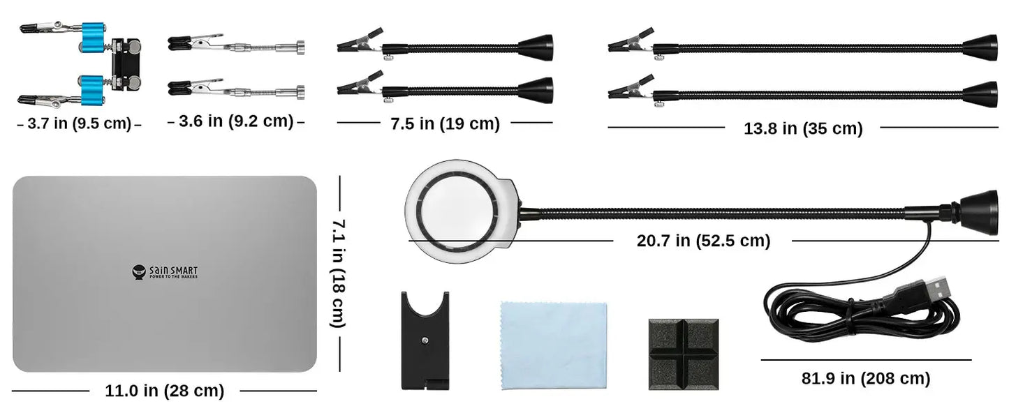 Verbesserte magnetische Dritte Hand Lötstation, neue Lötkolben- & Mini-Clip-Halter, integrierte LED mit 5-facher Vergrößerung, 6 verstellbare Schwanenhalsarme, 28,2 x 18 cm Basis, für DIY & Elektronik