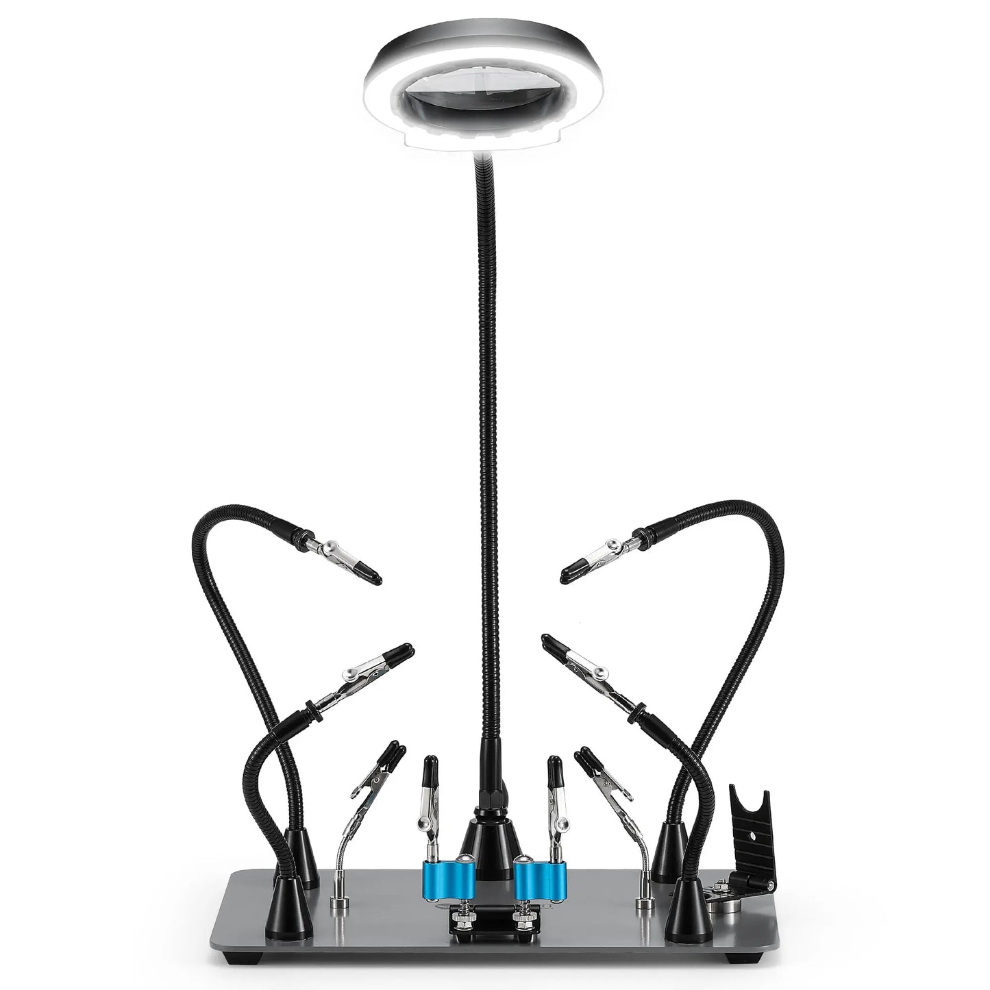 Verbesserte magnetische Dritte Hand Lötstation, neue Lötkolben- & Mini-Clip-Halter, integrierte LED mit 5-facher Vergrößerung, 6 verstellbare Schwanenhalsarme, 28,2 x 18 cm Basis, für DIY & Elektronik