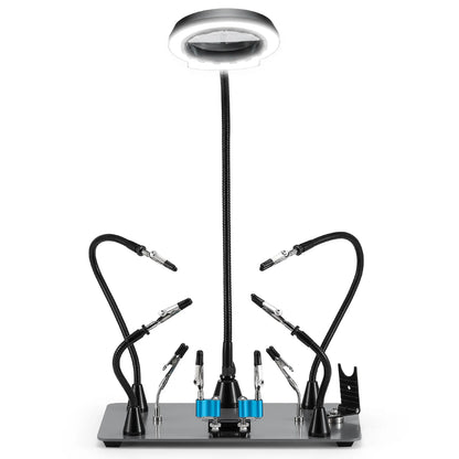 Verbesserte magnetische Dritte Hand Lötstation, neue Lötkolben- & Mini-Clip-Halter, integrierte LED mit 5-facher Vergrößerung, 6 verstellbare Schwanenhalsarme, 28,2 x 18 cm Basis, für DIY & Elektronik