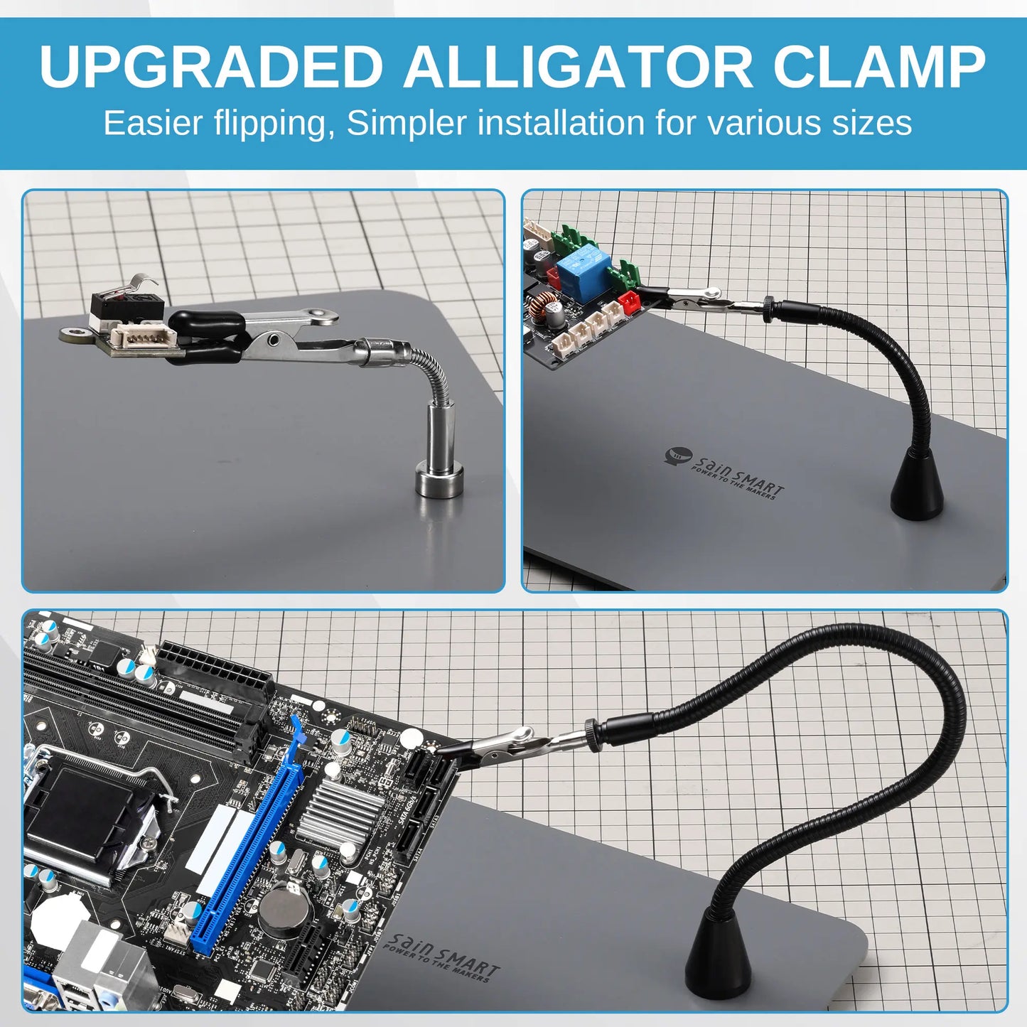 Verbesserte magnetische Dritte Hand Lötstation, neue Lötkolben- & Mini-Clip-Halter, integrierte LED mit 5-facher Vergrößerung, 6 verstellbare Schwanenhalsarme, 28,2 x 18 cm Basis, für DIY & Elektronik