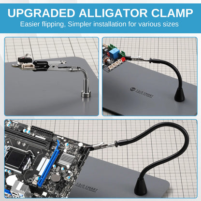 Verbesserte magnetische Dritte Hand Lötstation, neue Lötkolben- & Mini-Clip-Halter, integrierte LED mit 5-facher Vergrößerung, 6 verstellbare Schwanenhalsarme, 28,2 x 18 cm Basis, für DIY & Elektronik