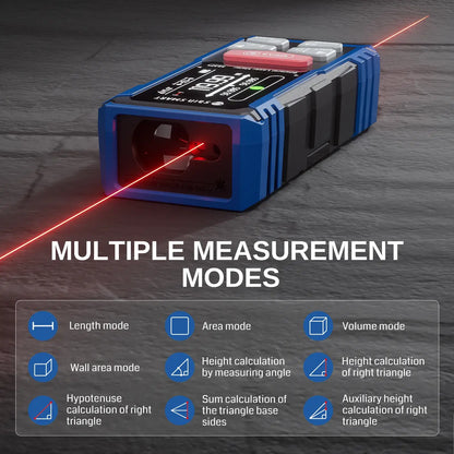 Duales Laser-Messwerkzeug, 120m bilaterale Entfernungsmessung mit LCD-Hintergrundbeleuchtung, wiederaufladbar, mehrere Einheiten (m/ft/in), elektronische Wasserwaage, Sensor für Länge/Fläche/Volumen/Winkel