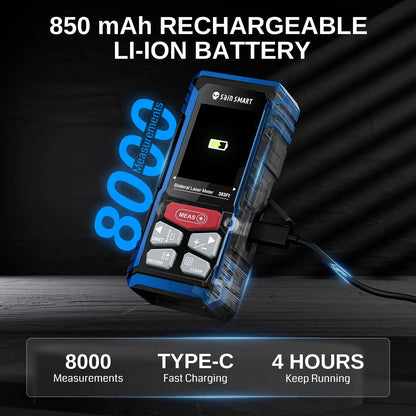 Duales Laser-Messwerkzeug, 120m bilaterale Entfernungsmessung mit LCD-Hintergrundbeleuchtung, wiederaufladbar, mehrere Einheiten (m/ft/in), elektronische Wasserwaage, Sensor für Länge/Fläche/Volumen/Winkel