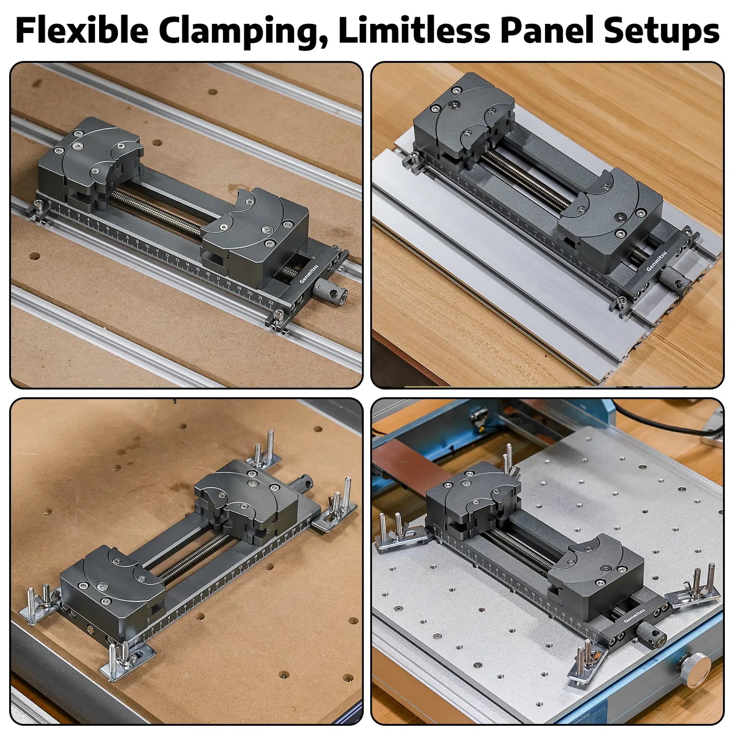 Fraktal-Schraubstock mit 100° verstellbarer Backe für unregelmäßige Formen, 120 mm Spannbereich, duales Fixierungsdesign für Genmitsu & andere CNC-Marken