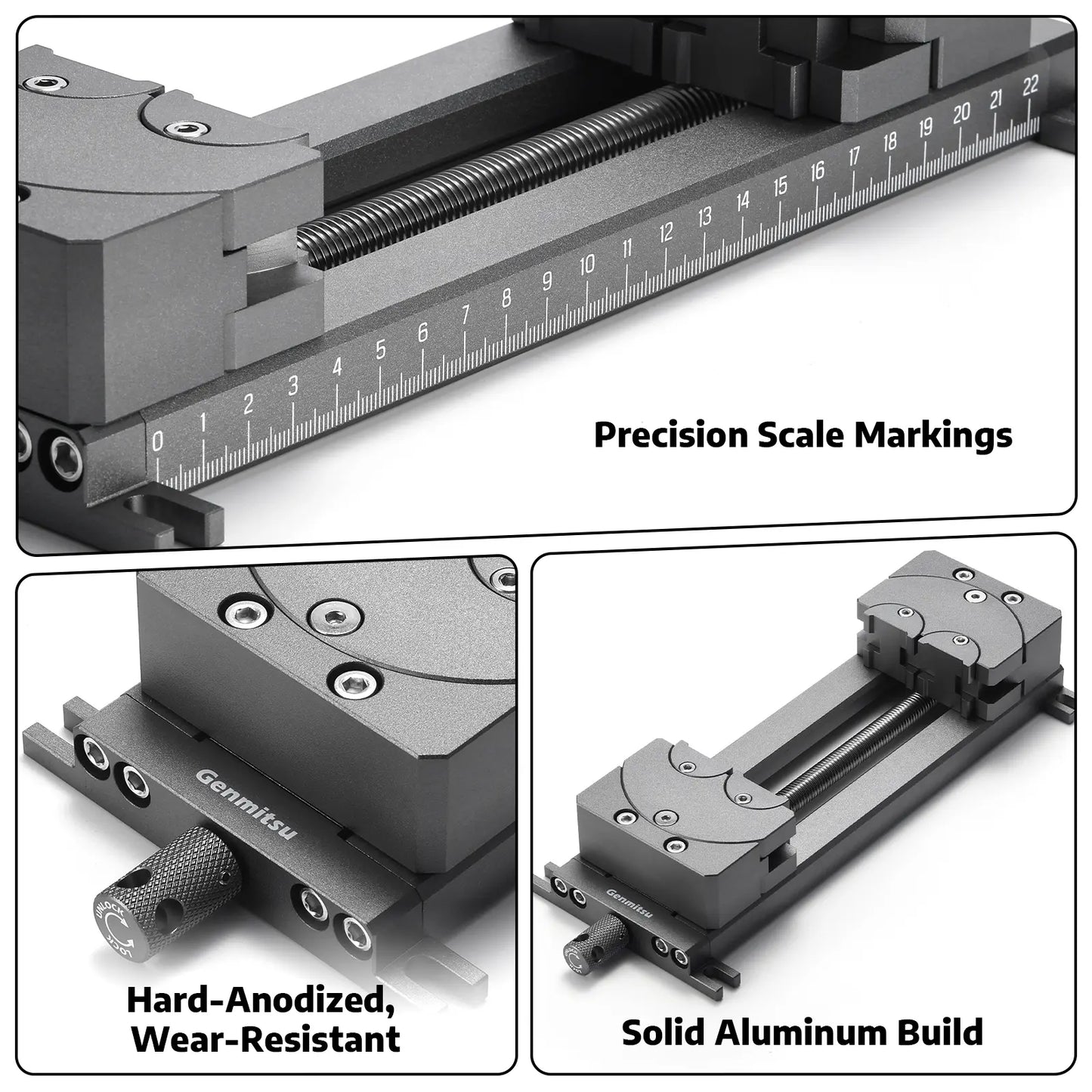 Fraktal-Schraubstock mit 100° verstellbarer Backe für unregelmäßige Formen, 120 mm Spannbereich, duales Fixierungsdesign für Genmitsu & andere CNC-Marken