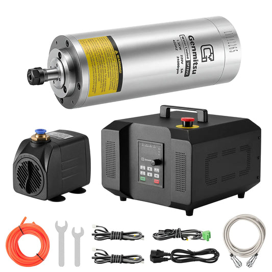 CNC-Spindelmotor-Kit, 1,5 kW/2,2 kW, wassergekühlter Spindelmotor, 24.000 U/min ER11-Spannzange mit vorverdrahteter VFD-Inverter-Box & Pumpe – 4-Lager-Präzisionsmotor für CNC-Fräsmaschine und Gravur