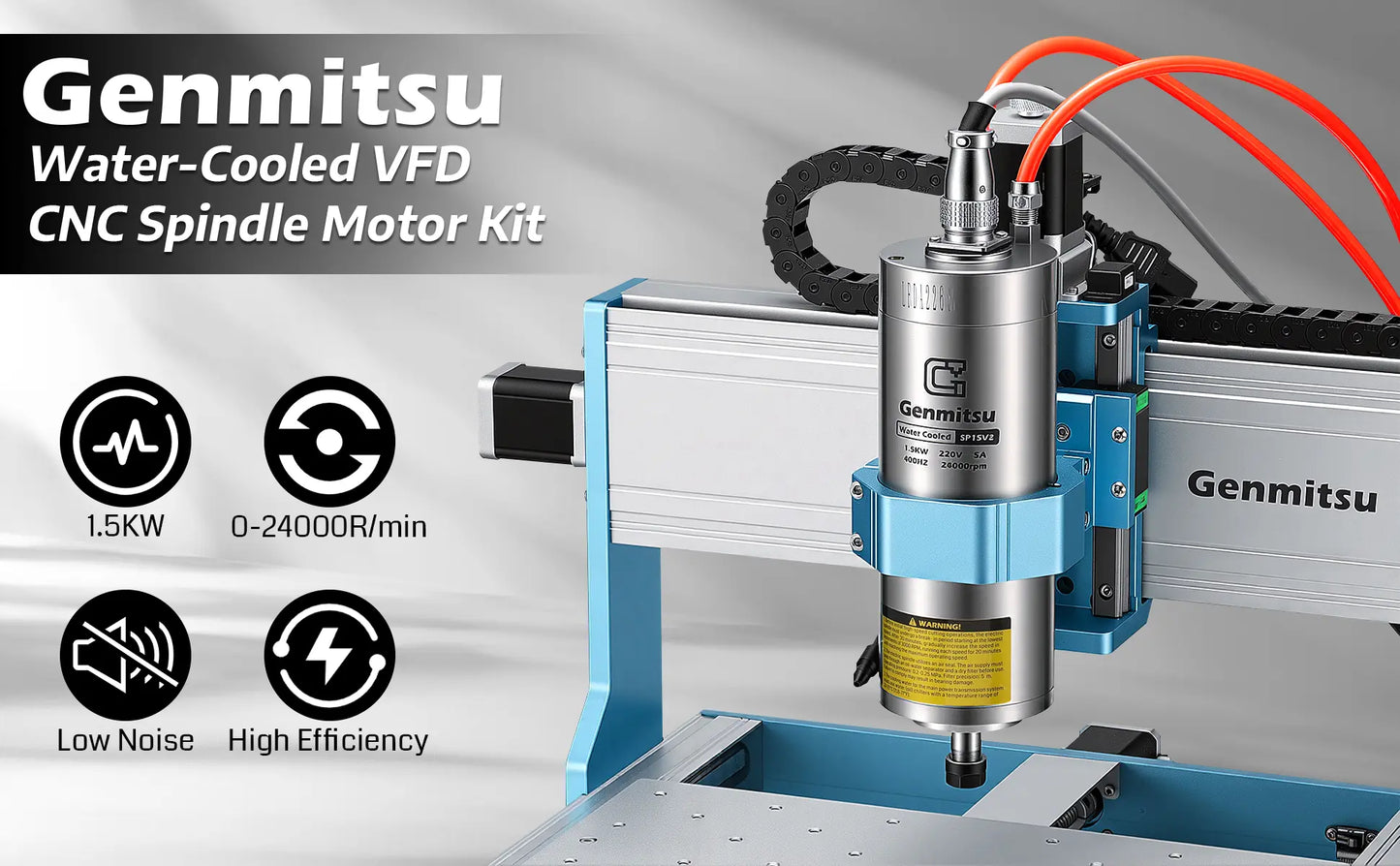 CNC-Spindelmotor-Kit, 1,5 kW/2,2 kW, wassergekühlter Spindelmotor, 24.000 U/min ER11-Spannzange mit vorverdrahteter VFD-Inverter-Box & Pumpe – 4-Lager-Präzisionsmotor für CNC-Fräsmaschine und Gravur