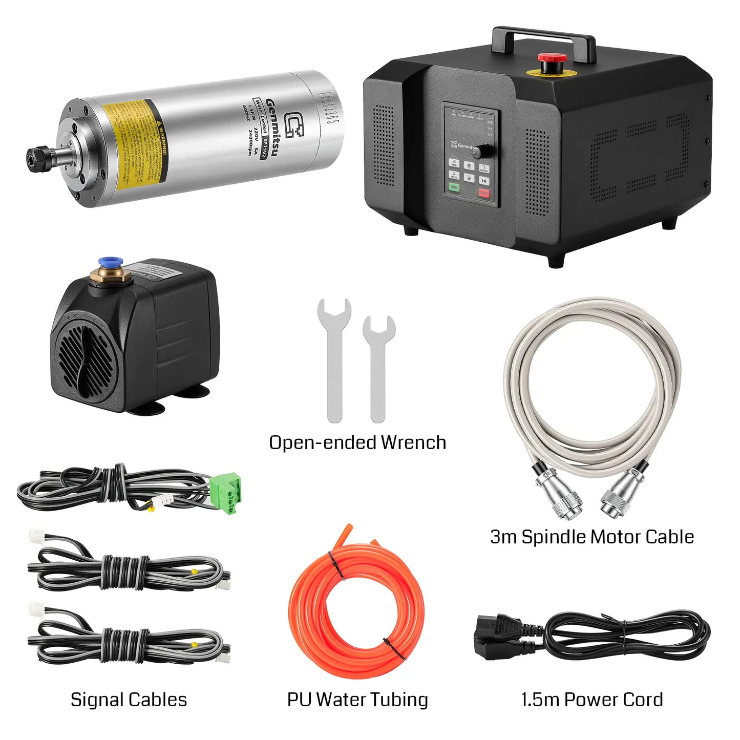 CNC-Spindelmotor-Kit, 1,5 kW/2,2 kW, wassergekühlter Spindelmotor, 24.000 U/min ER11-Spannzange mit vorverdrahteter VFD-Inverter-Box & Pumpe – 4-Lager-Präzisionsmotor für CNC-Fräsmaschine und Gravur