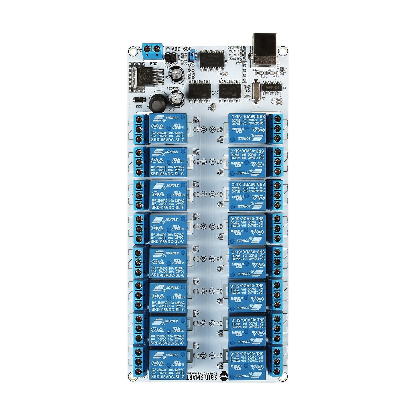 [discontinued] 16-Channel 9-36V USB Relay Module